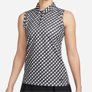 Nike Golf Victory Sleeveless Polo Shirt Women Small Black White Plaid New